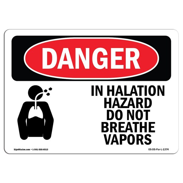 OSHA Sign, 18" Height, 24" Width, Rigid Plastic, Inhalation Hazard Do Not Breathe Vapors, Landscape
